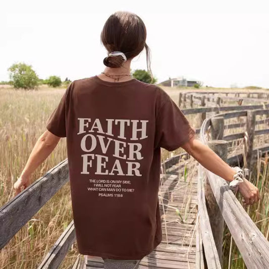 "Faith Over Fear" Letter Printed T-shirt Women's Fashion