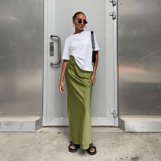 Women's Fashion Casual Satin Silk Skirt
