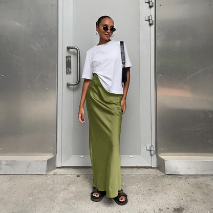 Women's Fashion Casual Satin Silk Skirt