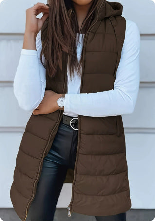 Solid Color Hooded Quilted Zipper Cotton Vest Coat
