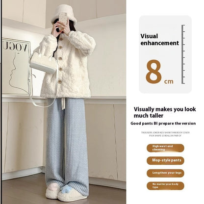 Slimming Lambswool Houndstooth Casual Wide-leg Pants