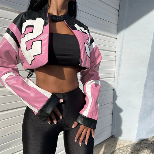 Personalized Street Shot Digital Letter Printing Cardigan Zipper Slim-fit Coat For Women