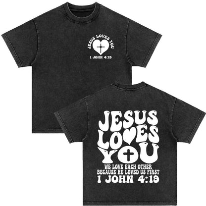 Retro Christ print Short-sleeved Shirt