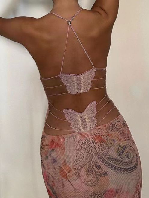 Spaghetti Straps Sexy Butterfly Back Dress