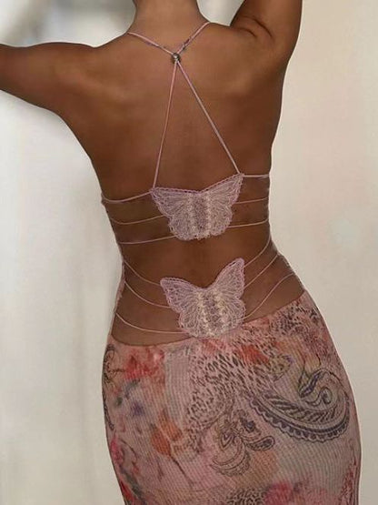 Spaghetti Straps Sexy Butterfly Back Dress