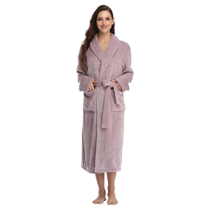 Flannel Couple Lapel Solid Print Nightgown