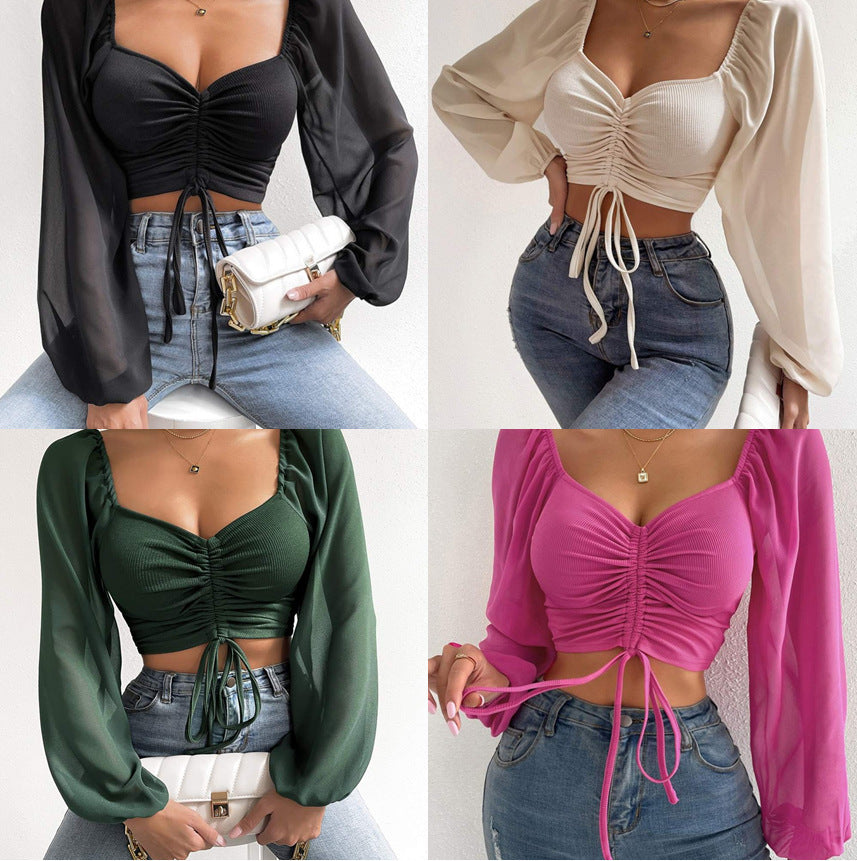 Low-cut Sexy V-neck Long Sleeve Top