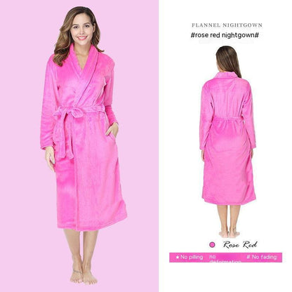Flannel Couple Lapel Solid Print Nightgown