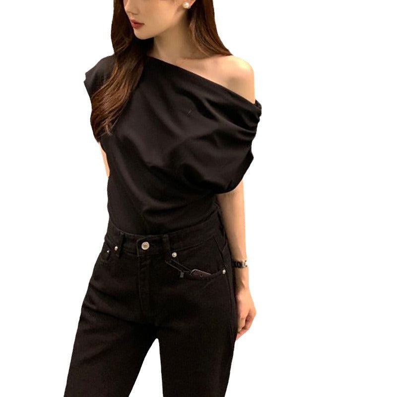 Summer New Niche Exposed Shoulder Shirt