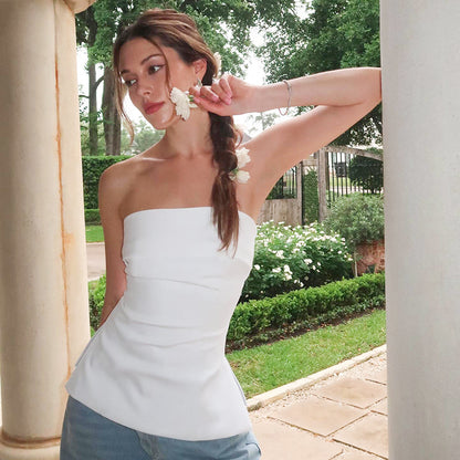 Tube Top Backless Slim Fit Slit T-shirt Top