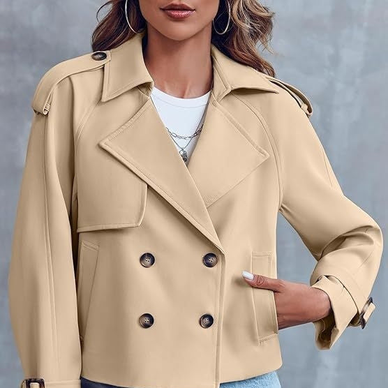 Women's Fashion Casual Short Double-breasted Trench Coat