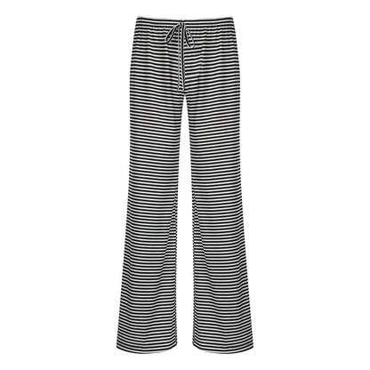 Women's Striped Print Y2K Fashion Casual Lace Up Home Straight  Wide-leg Pants