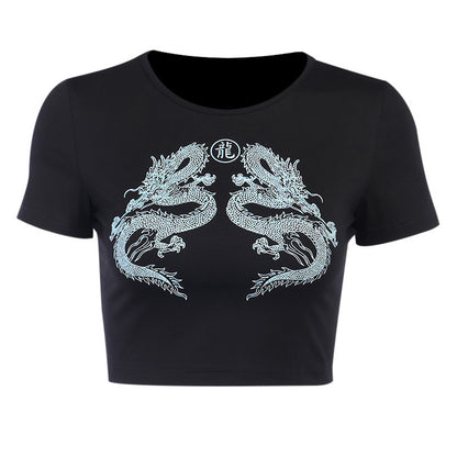 Dragon Print Navel T-shirt