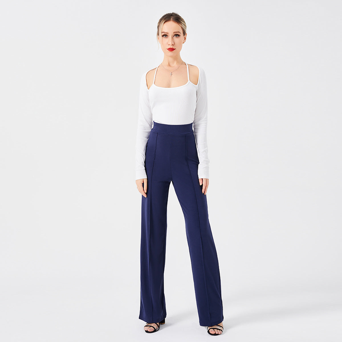 Solid Color Casual Pants Slim High-waisted Bell Bottoms