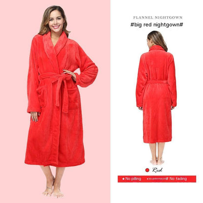 Flannel Couple Lapel Solid Print Nightgown