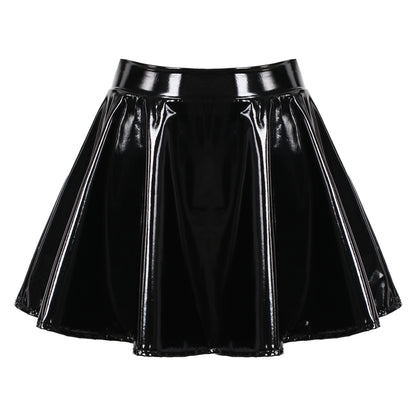 Women's Leather Stretch Pleated Skirt