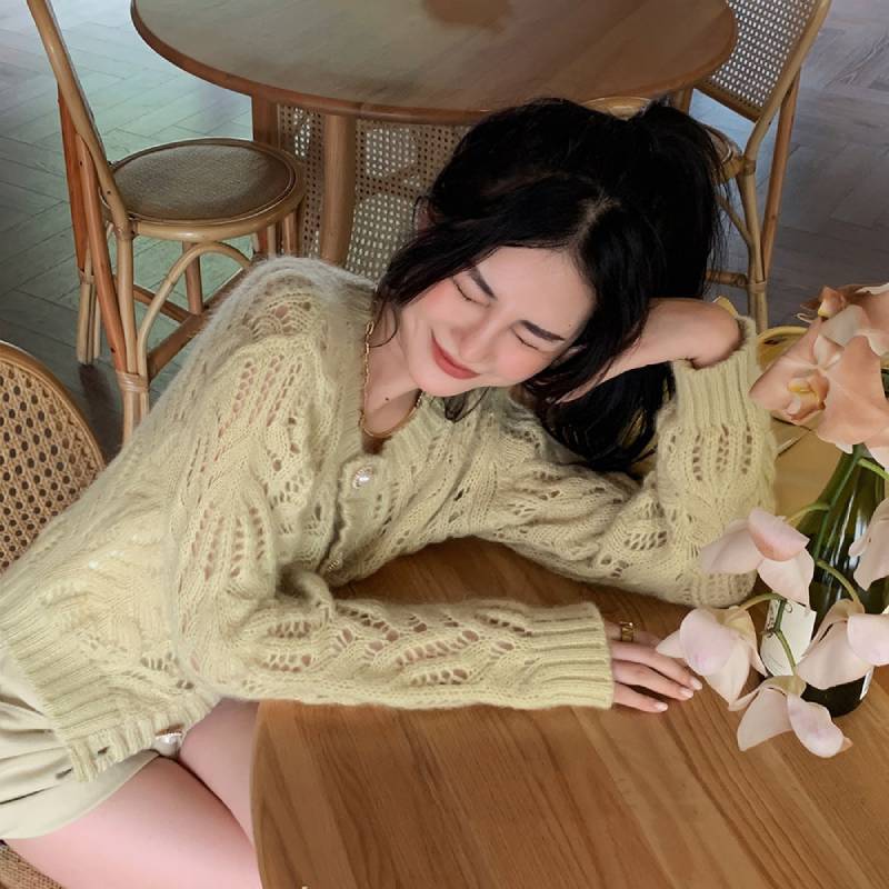 Hollow Mohair White Sweaters Cardigan