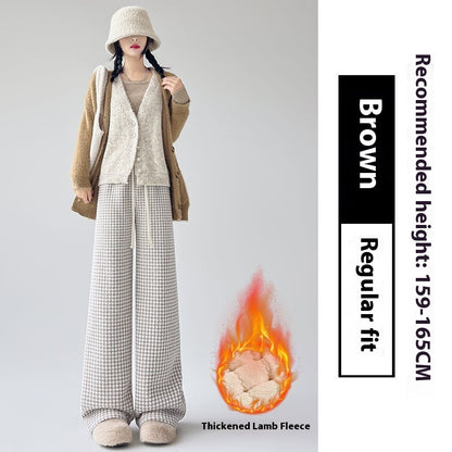 Slimming Lambswool Houndstooth Casual Wide-leg Pants