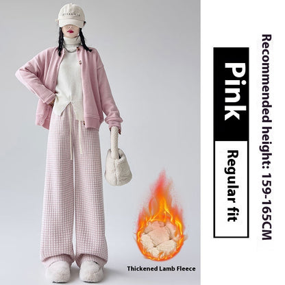 Slimming Lambswool Houndstooth Casual Wide-leg Pants