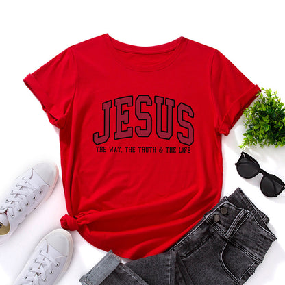 Women's JESUS Printed Loose Round Neck Short Sleeve T-shirt