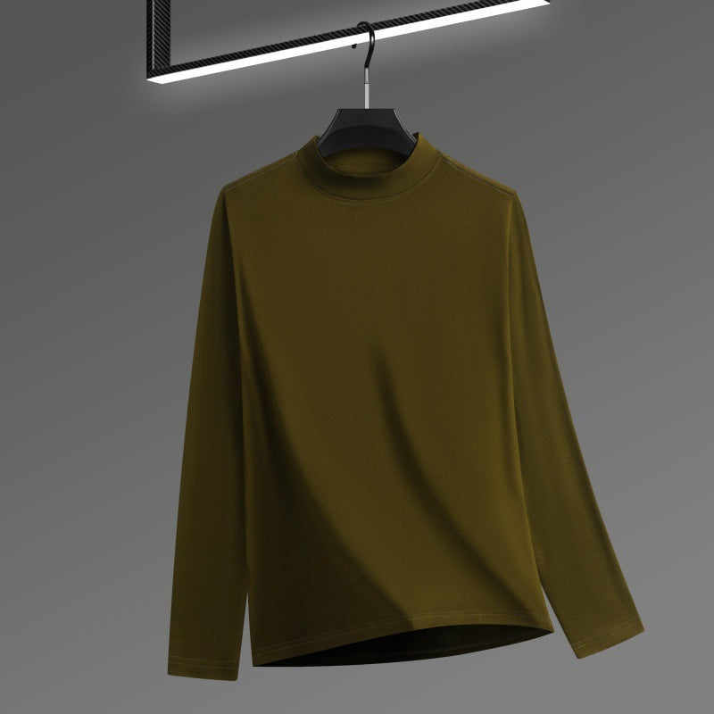 Men's Solid Color Threaded Velvet Half High Neck T-shirt