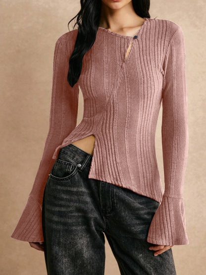 Casual Stitching Long Sleeve Button T-shirt