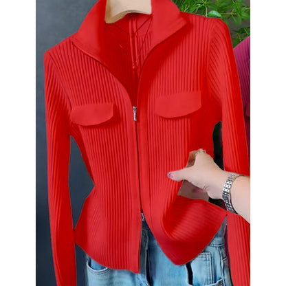 Polo Collar Solid Color Sweater All-match Long Sleeve