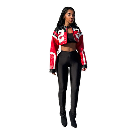 Personalized Street Shot Digital Letter Printing Cardigan Zipper Slim-fit Coat For Women