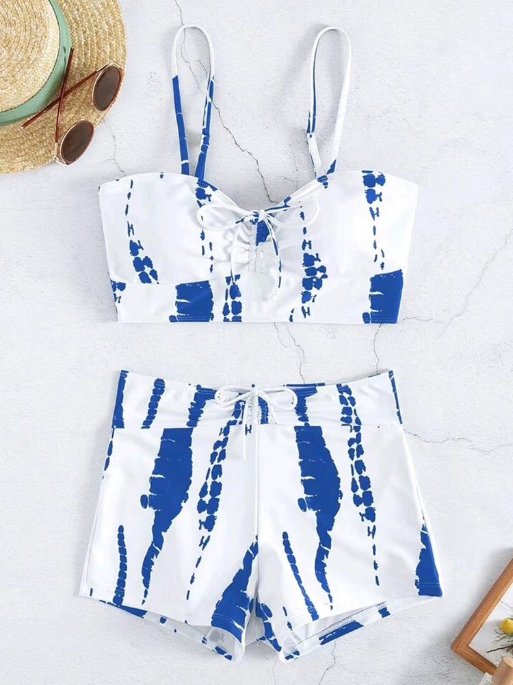 High Waist Boxer Lace Printing Swimsuit