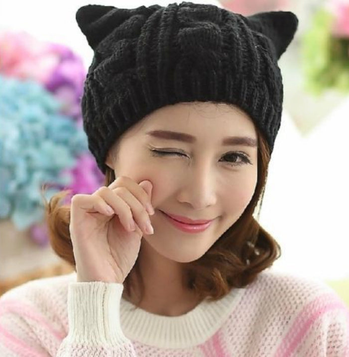 Cute Knitted Cat Ear Beanie For Winter