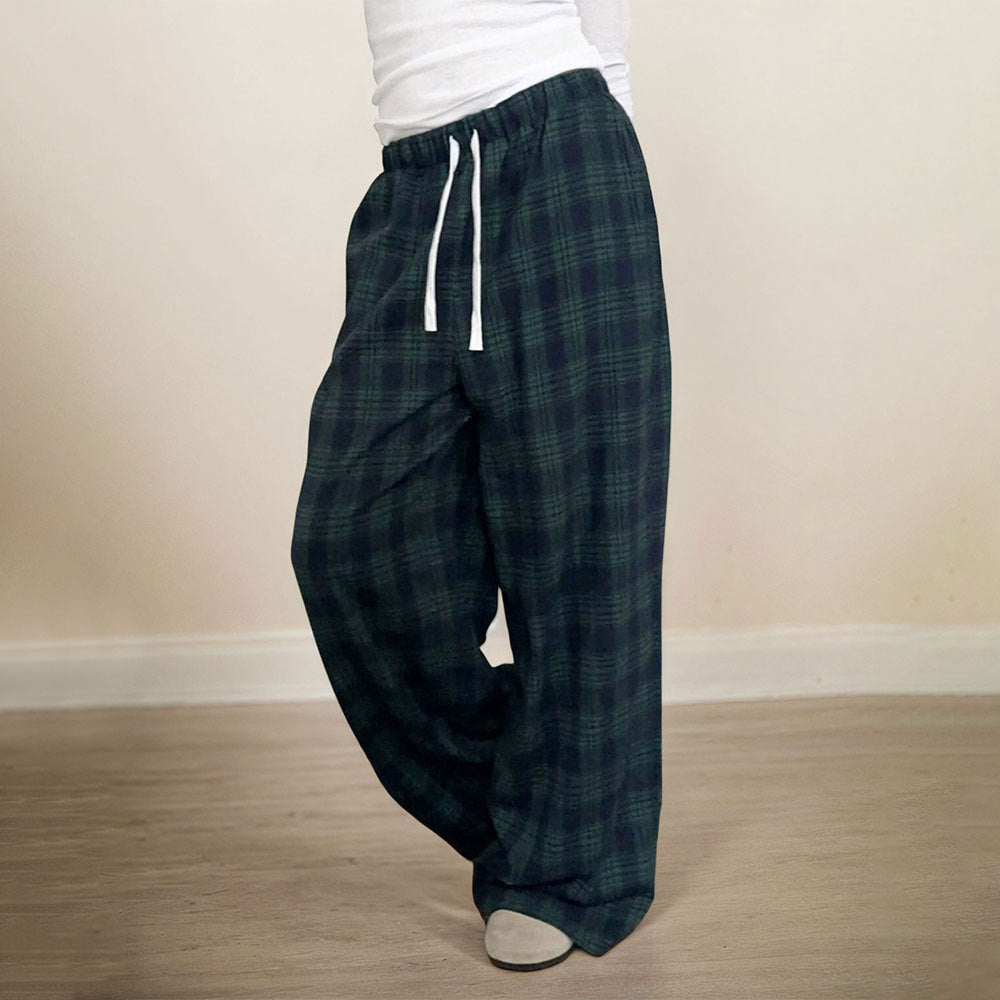Women's Casual Plaid Trousers Elastic Waist Casual Pants