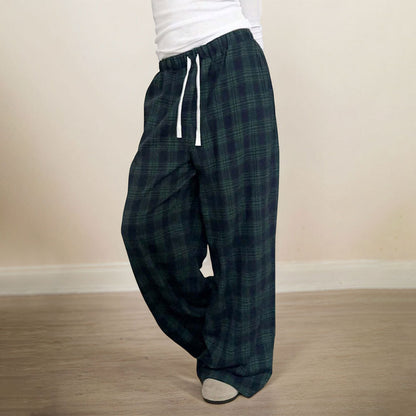 Women's Casual Plaid Trousers Elastic Waist Casual Pants