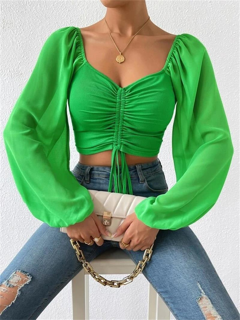 Low-cut Sexy V-neck Long Sleeve Top