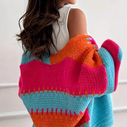 Contrast Color Patchwork Knitting Cardigan