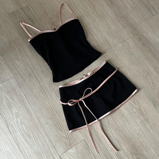 Black Camisole Bow Top and Bottom Wear