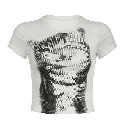 Women's Street Style Cat Printing Short-sleeved T-shirt