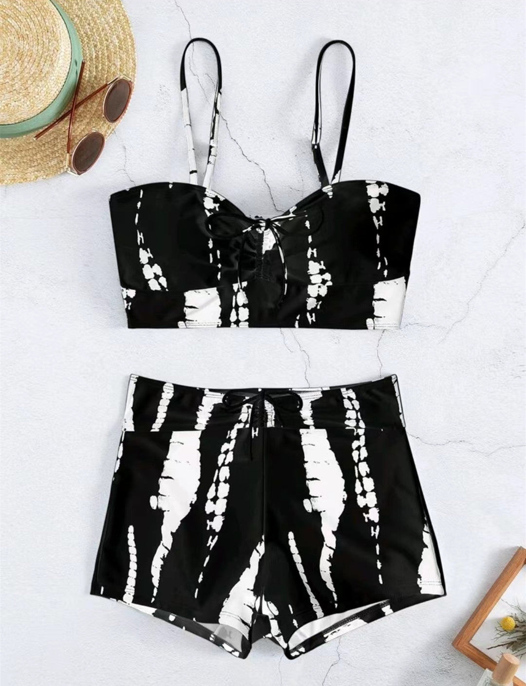 High Waist Boxer Lace Printing Swimsuit