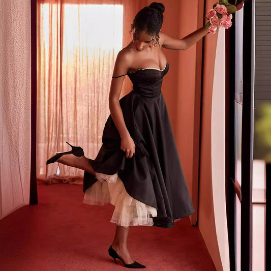 Women's V-neck Sleeveless Puffy Long Dress