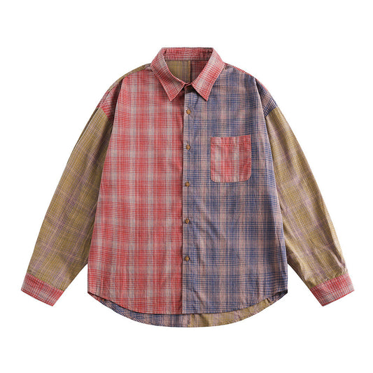 Color Matching Plaid Long Sleeve Shirt For Men