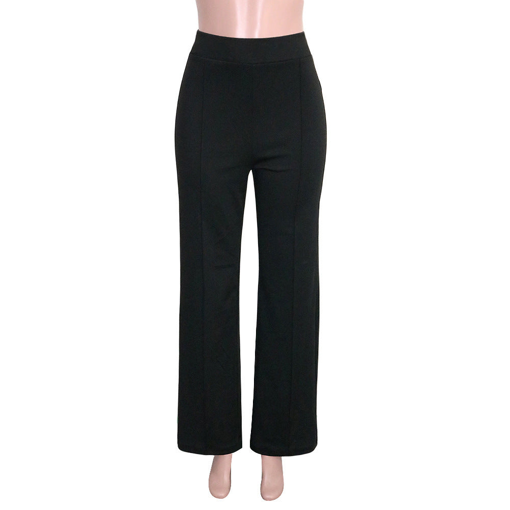 Solid Color Casual Pants Slim High-waisted Bell Bottoms