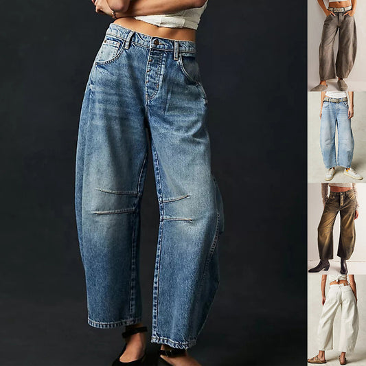 Women Casual Baggy Mid Waist Denim Jeans