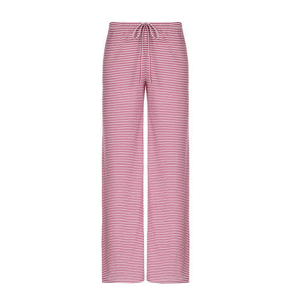 Women's Striped Print Y2K Fashion Casual Lace Up Home Straight  Wide-leg Pants