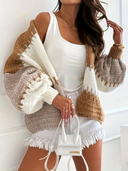Contrast Color Patchwork Knitting Cardigan