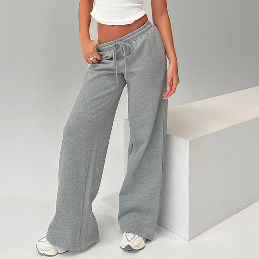 Fashion Casual Loose Drawstring Tight Waist Solid Color Trousers