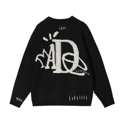 Vintage Street Funny Letter Hand Embroidered Sweater
