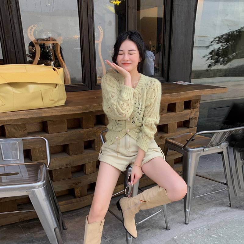 Hollow Mohair White Sweaters Cardigan