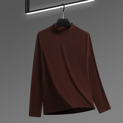 Men's Solid Color Threaded Velvet Half High Neck T-shirt