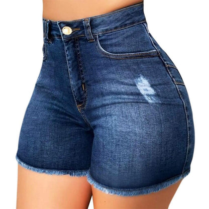 Stretch Slim Fit Ripped Denim Shorts For Women