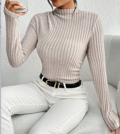 Women's Ribbed Knitted Slim Casual Top