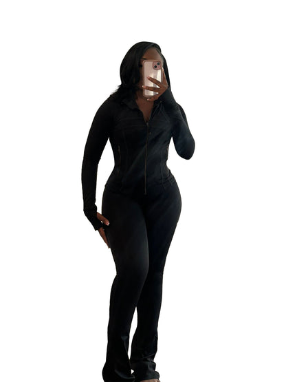 Women's Tight Long Sleeve Slightly Flared Two-piece Suit
